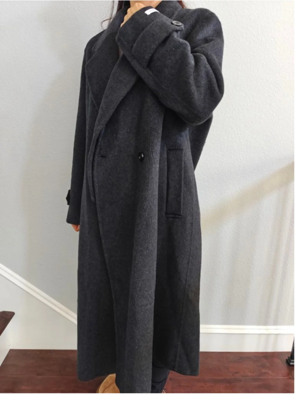 Handmade Wool & Alpaca Blend Long Coat | Charcoal Gray Korean Minimalist